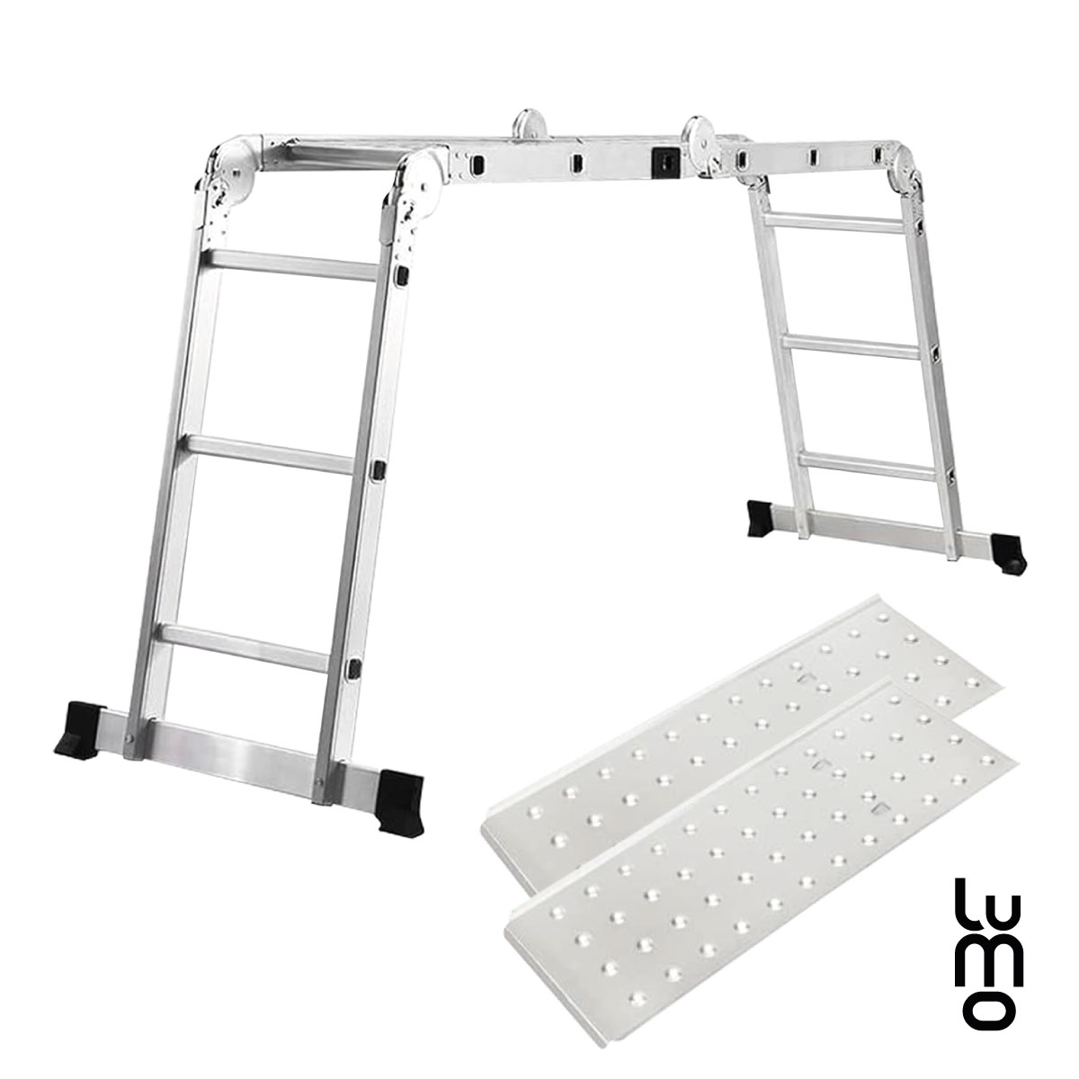 Escalera Multiposiciones 8 en 1 Aluminio 150Kg 12 Peldaños con Charolas