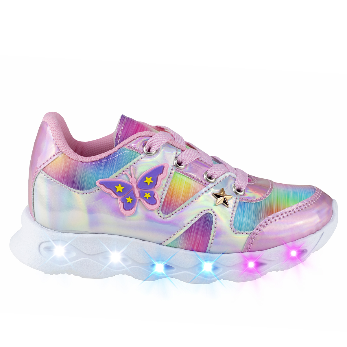 Tenis De Luces Para Niña Mariposa Kids Shoes 106-7 Plata Urbanos
