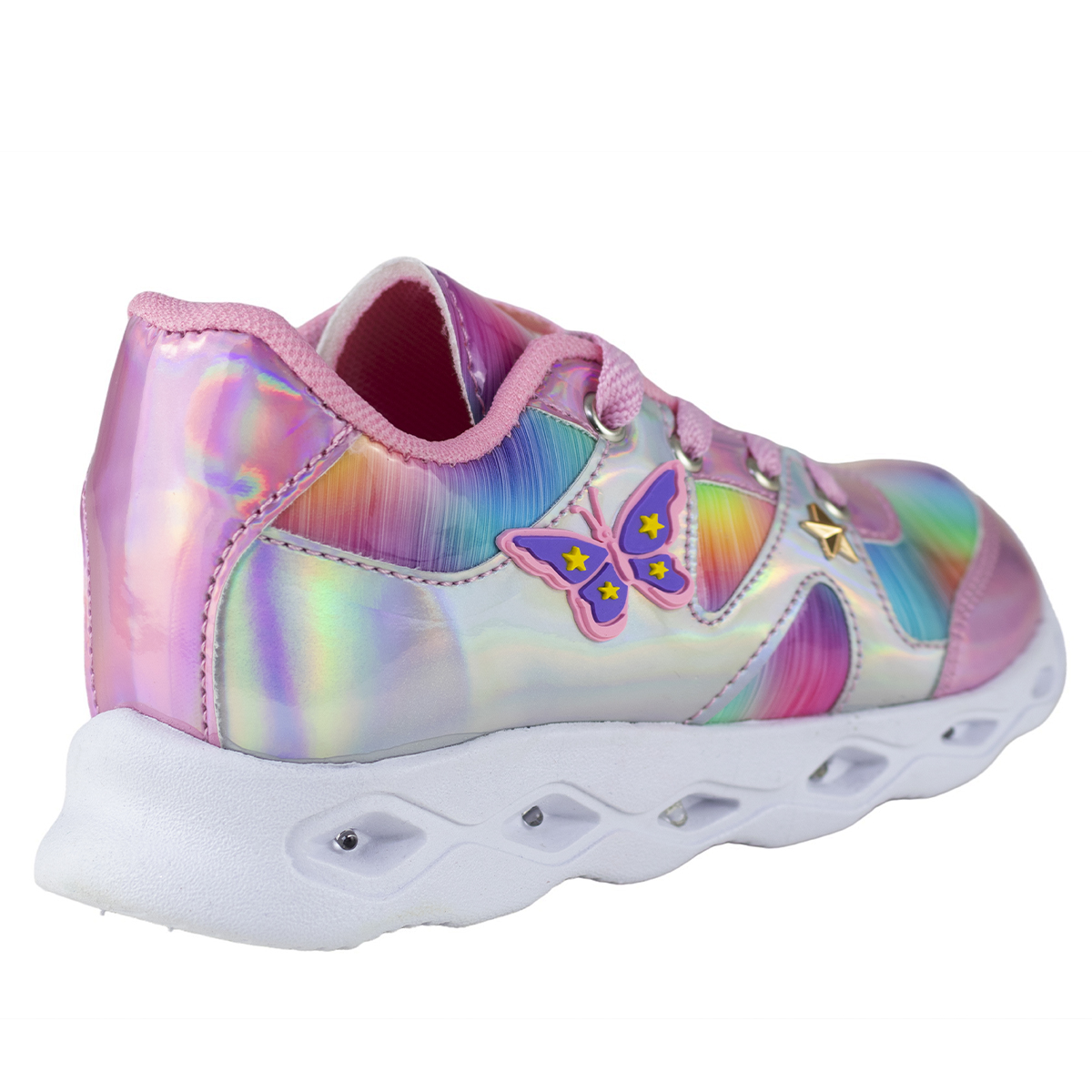 Tenis De Luces Para Niña Mariposa Kids Shoes 106-7 Plata Urbanos