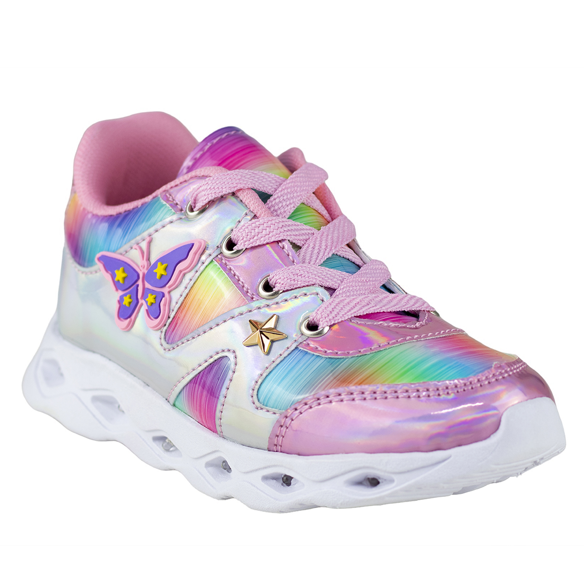 Tenis De Luces Para Niña Mariposa Kids Shoes 106-7 Plata Urbanos
