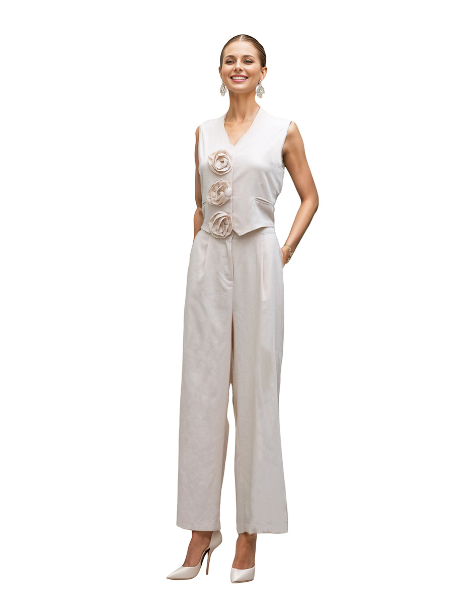 Conjunto de pantalón recto y blusa Okboth de lino para mujer
