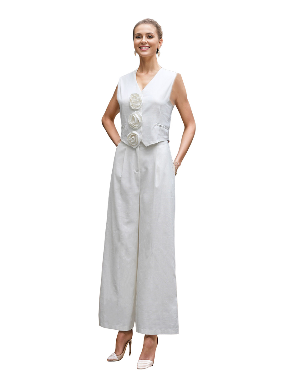 Conjunto de pantalón recto y blusa Okboth de lino para mujer
