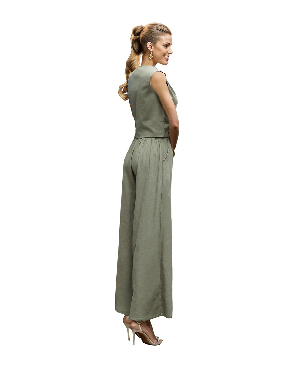 Conjunto de pantalón recto y blusa Okboth de lino para mujer