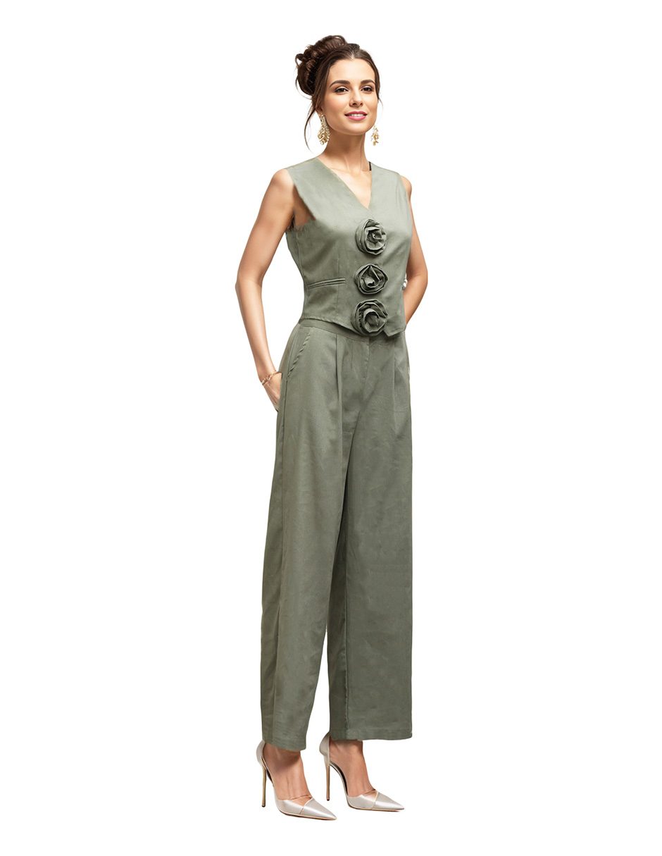 Conjunto de pantalón recto y blusa Okboth de lino para mujer