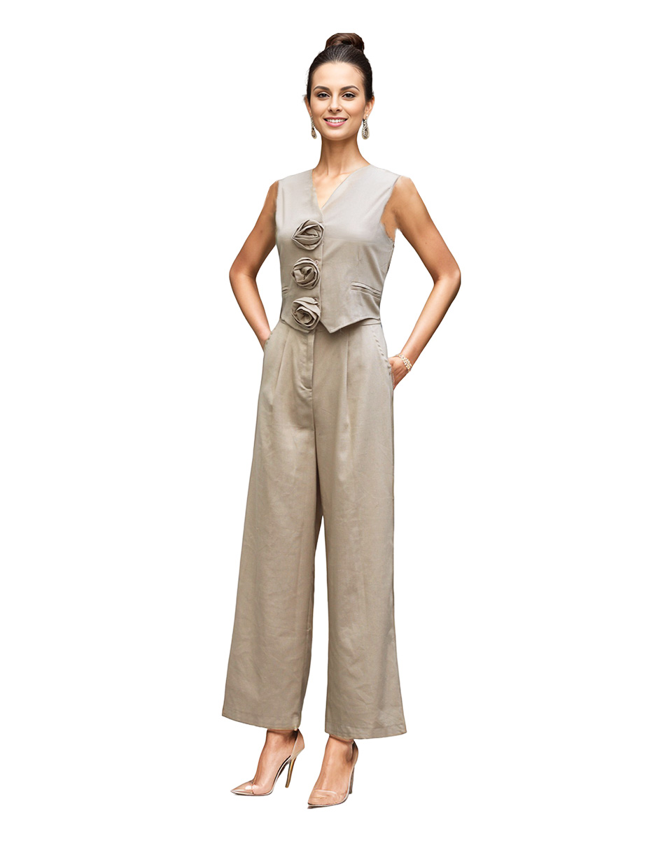 Conjunto de pantalón recto y blusa Okboth de lino para mujer