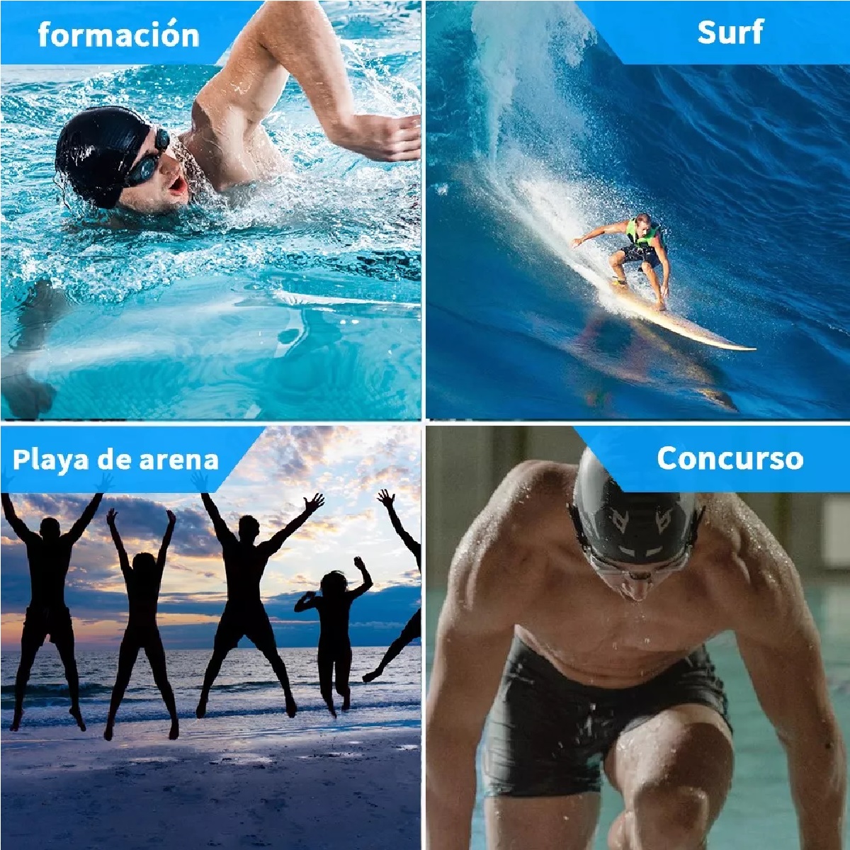 5en1 Kit Natación Hombre Portátil Transpirable Secado Rápido Azul Talla G