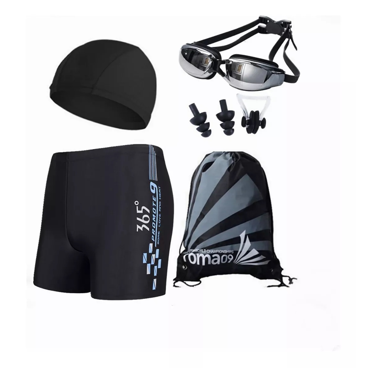 5en1 Kit Natación Hombre Portátil Transpirable Secado Rápido Azul Talla G