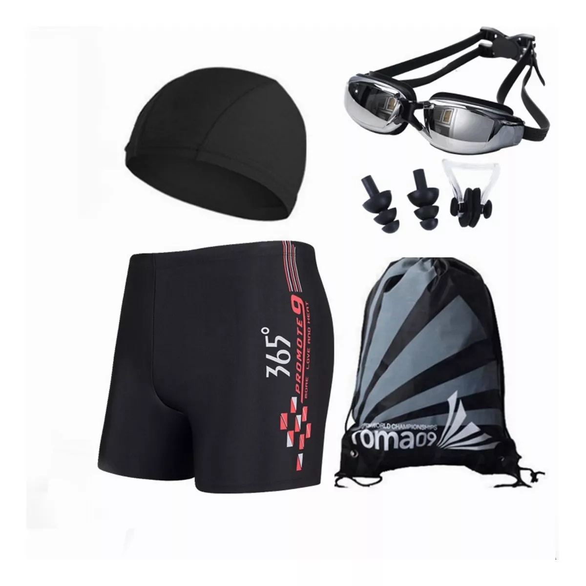 5en1 Kit Natación Hombre Portátil Transpirable Secado Rápido Rojo Talla G