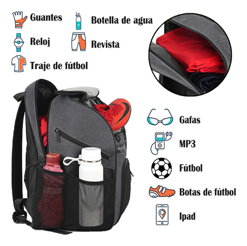 Mochila Deportiva Yorepek 1385, Mochilas Deportivas De Fútbol, Mochila Impermeable, Accesorios Futbol, Mochila Negra 40L