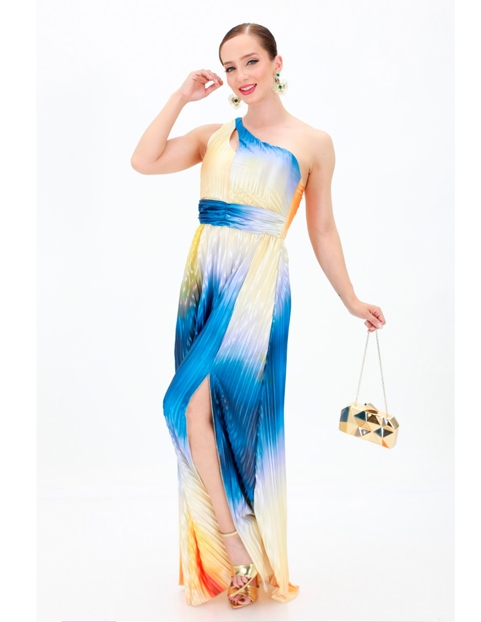 Vestido largo formal Eva Berry plisado para mujer 
