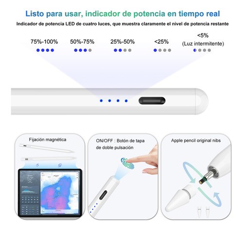 Lápiz Óptico Stylus Pluma Para iPad,carga Rápida,magnética
