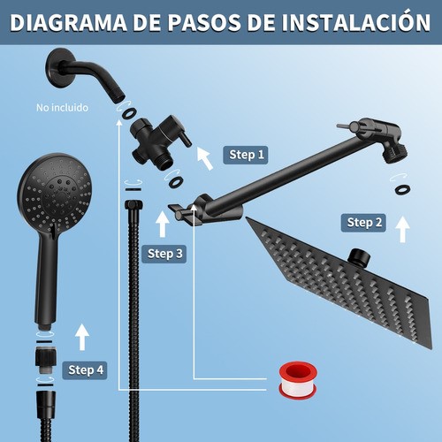 Skbe® Regadera de ducha Baño Cuadrada Color Negro Mate De Mano De Alta Presión 5 Modos