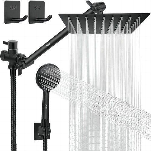 Skbe® Regadera de ducha Baño Cuadrada Color Negro Mate De Mano De Alta Presión 5 Modos