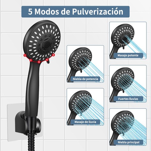 Skbe® Regadera Telefono Cabezal De Ducha Redonda Baño Kit negro