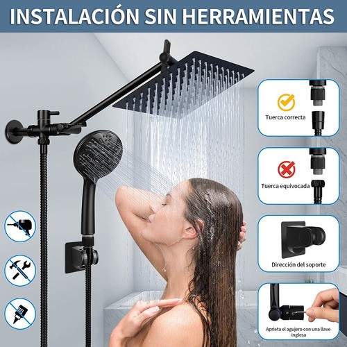 Skbe® Regadera de ducha Baño Cuadrada Color Negro Mate De Mano De Alta Presión 5 Modos