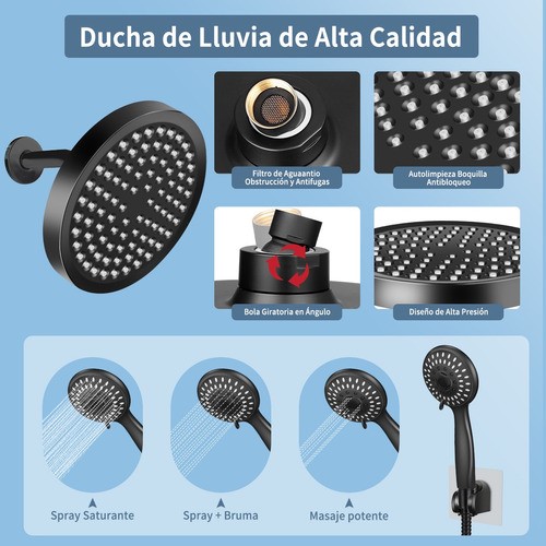 Skbe® Regadera Telefono Cabezal De Ducha Redonda Baño Kit negro