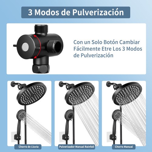 Skbe® Regadera Telefono Cabezal De Ducha Redonda Baño Kit negro