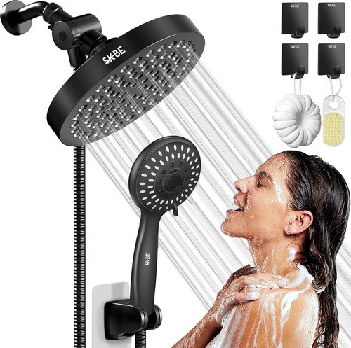Skbe® Regadera Telefono Cabezal De Ducha Redonda Baño Kit negro
