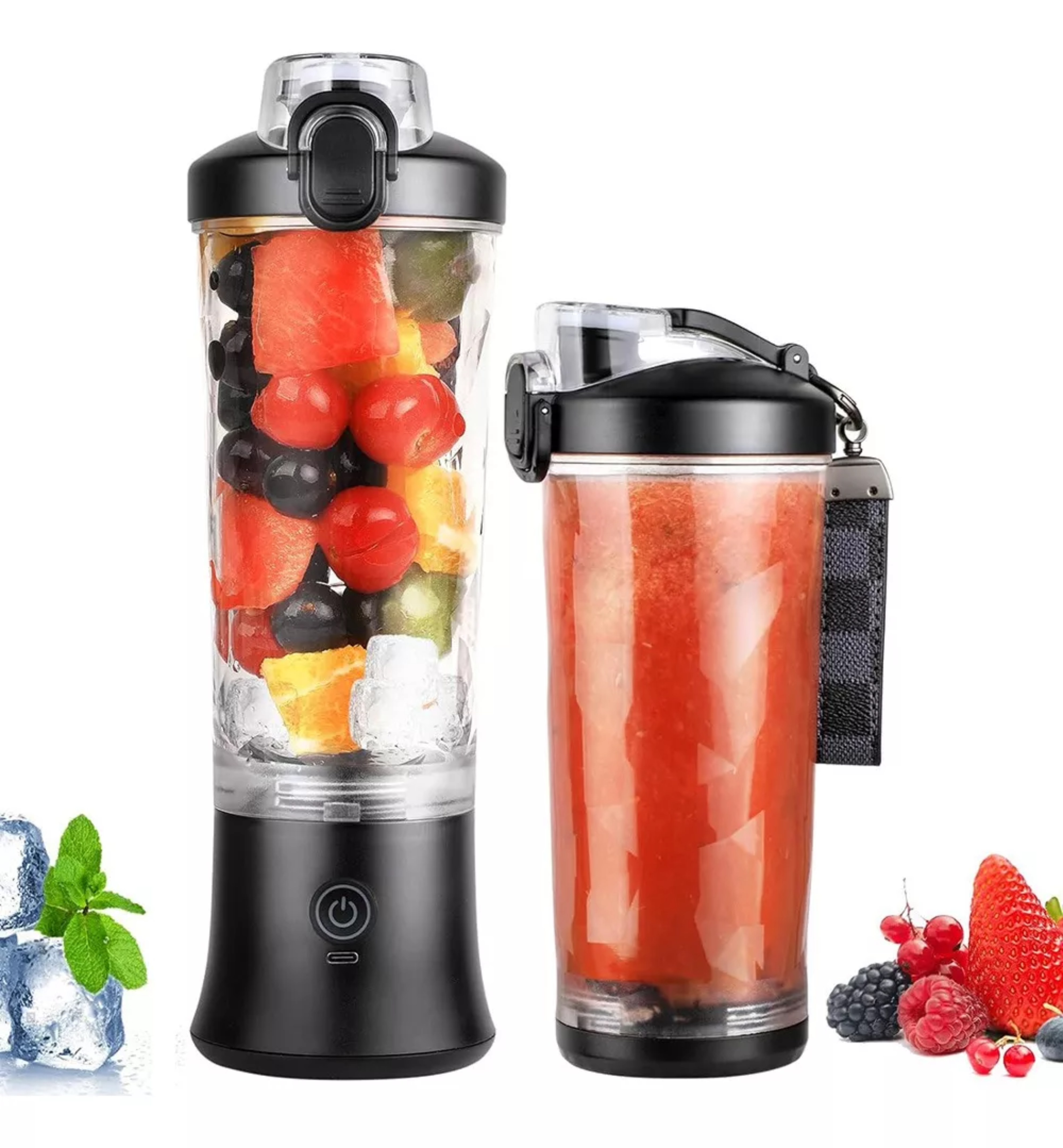 Mini Exprimidor Portátil Negro Usb Recargable 600ml Lavable