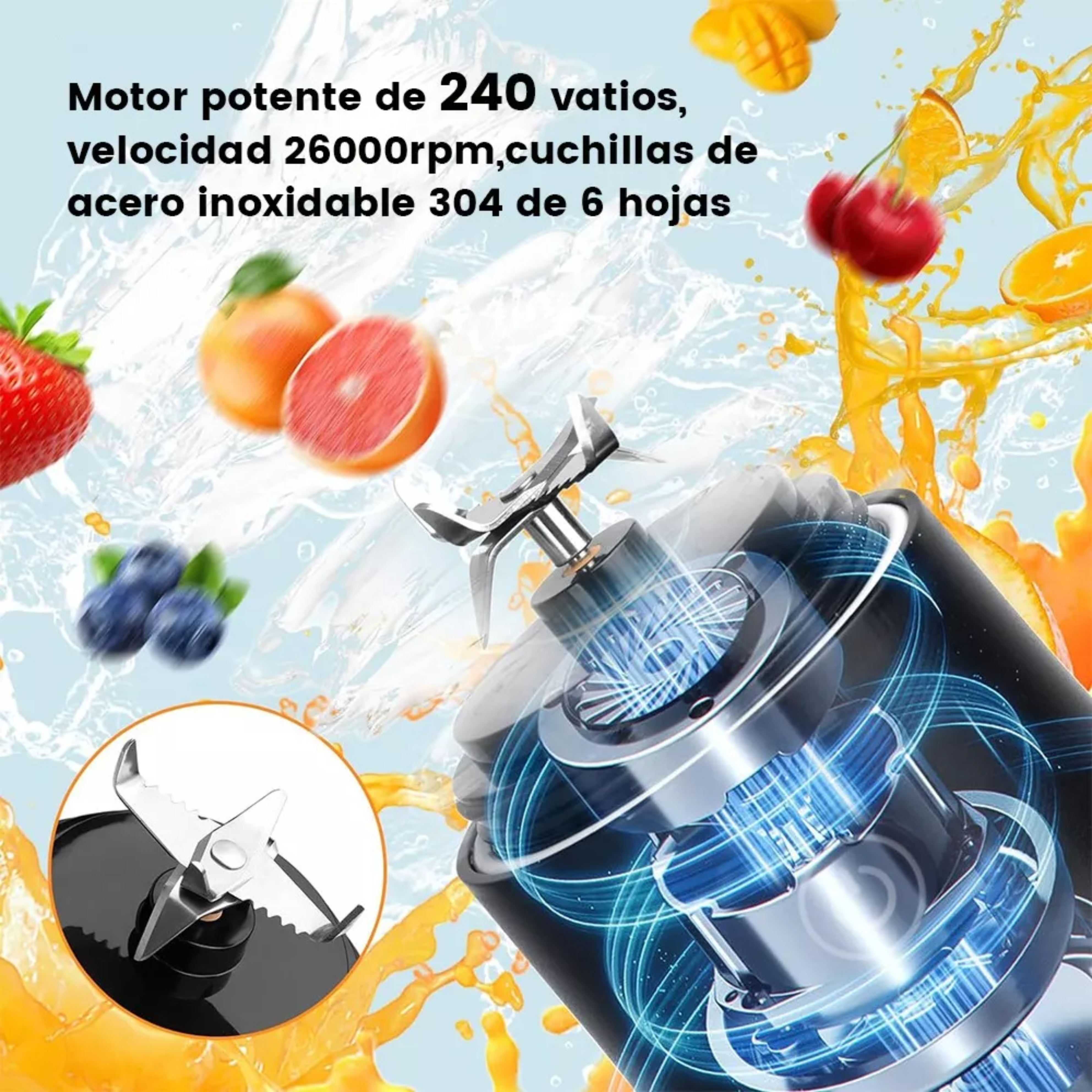 Mini Exprimidor Portátil Negro Usb Recargable 600ml Lavable