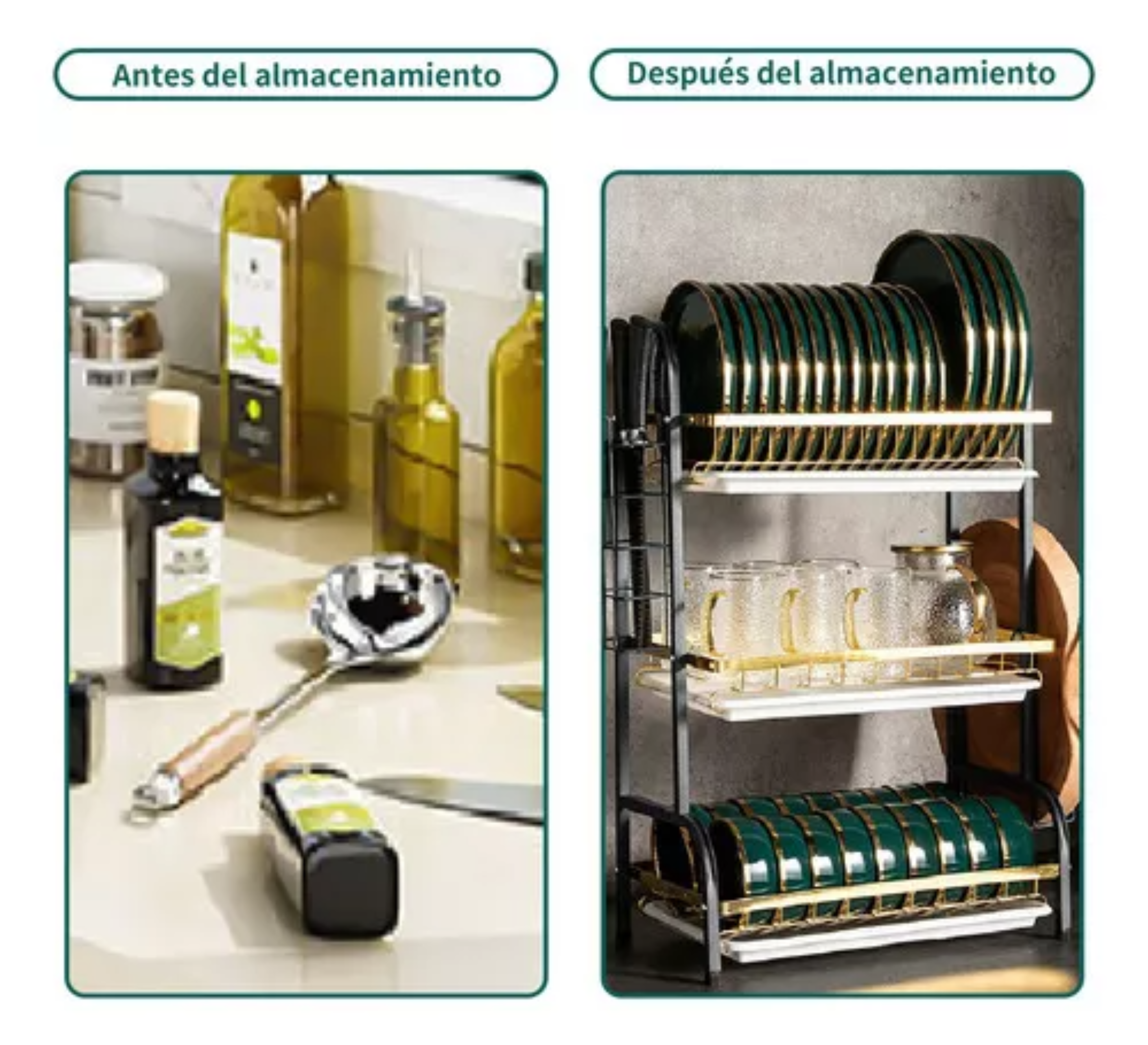 Escurridor Trastes Grande De Trastes Inoxidable 3 Niveles Oro Negro
