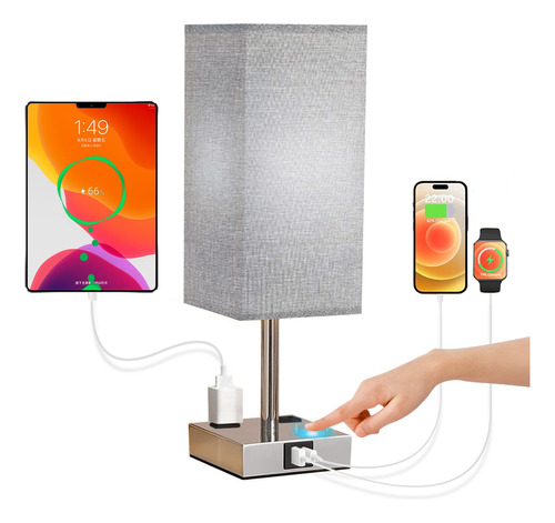 Usb A+c Touch Luz De Noche Lámpara De Mesa Y Enchufe Lámpara