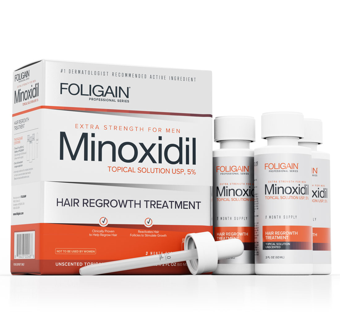 Foligain Minoxidil 5% para hombres con cabello fino o alopecia 3 frascos para 3 meses de tratamiento