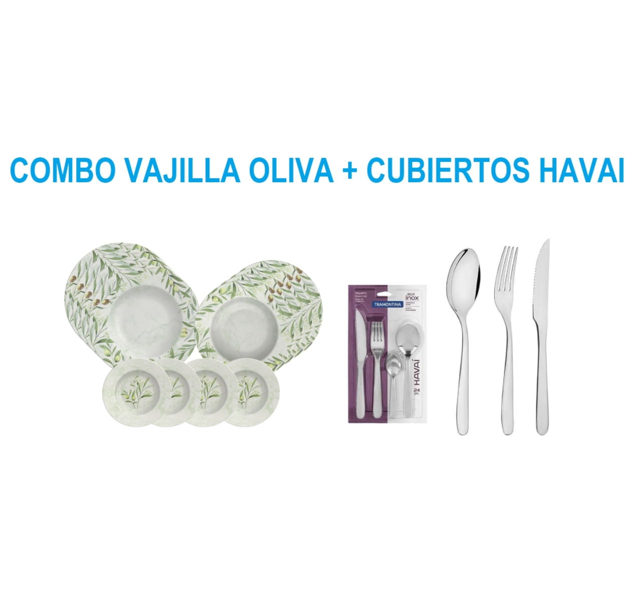 Combo Tramontina Vajilla Oliva 12 Pzas + Cubiertos Havaí 24 Pzas ENDY