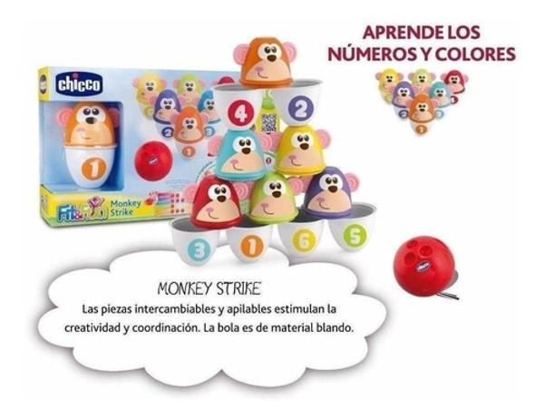 Juego De Boliche Marca Chicco 2 En 1 Monkeys