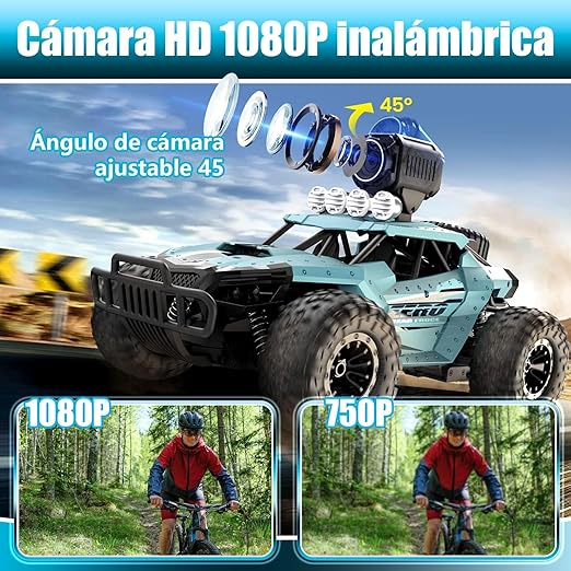 molkocan WIFI Camión Todoterreno Teledirigido, Coches RC con Cámara 720p, Juguetes de Coches Teledirigidos Carga por USB para Niños, Adultos, Niños y Niñas (Azul)