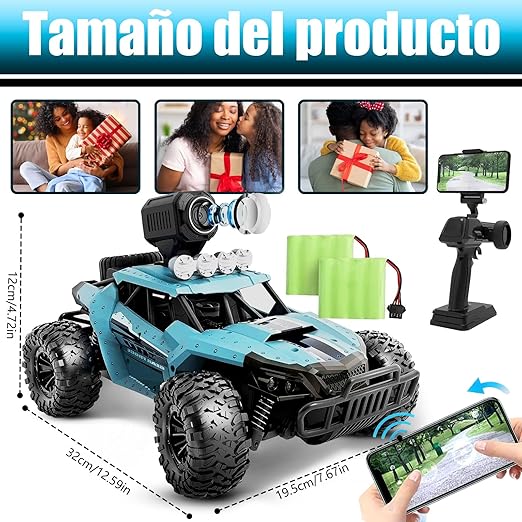 molkocan WIFI Camión Todoterreno Teledirigido, Coches RC con Cámara 720p, Juguetes de Coches Teledirigidos Carga por USB para Niños, Adultos, Niños y Niñas (Azul)