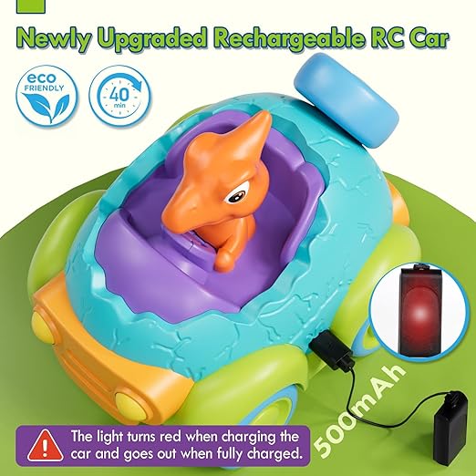 Lehoo Castle Carro Control Remoto, RC Car Dinosaurio, Coche de Control Remoto, Coche de Juguete con Música y Sonido de Juguete, Juguetes de Coche para 3 4 5 años