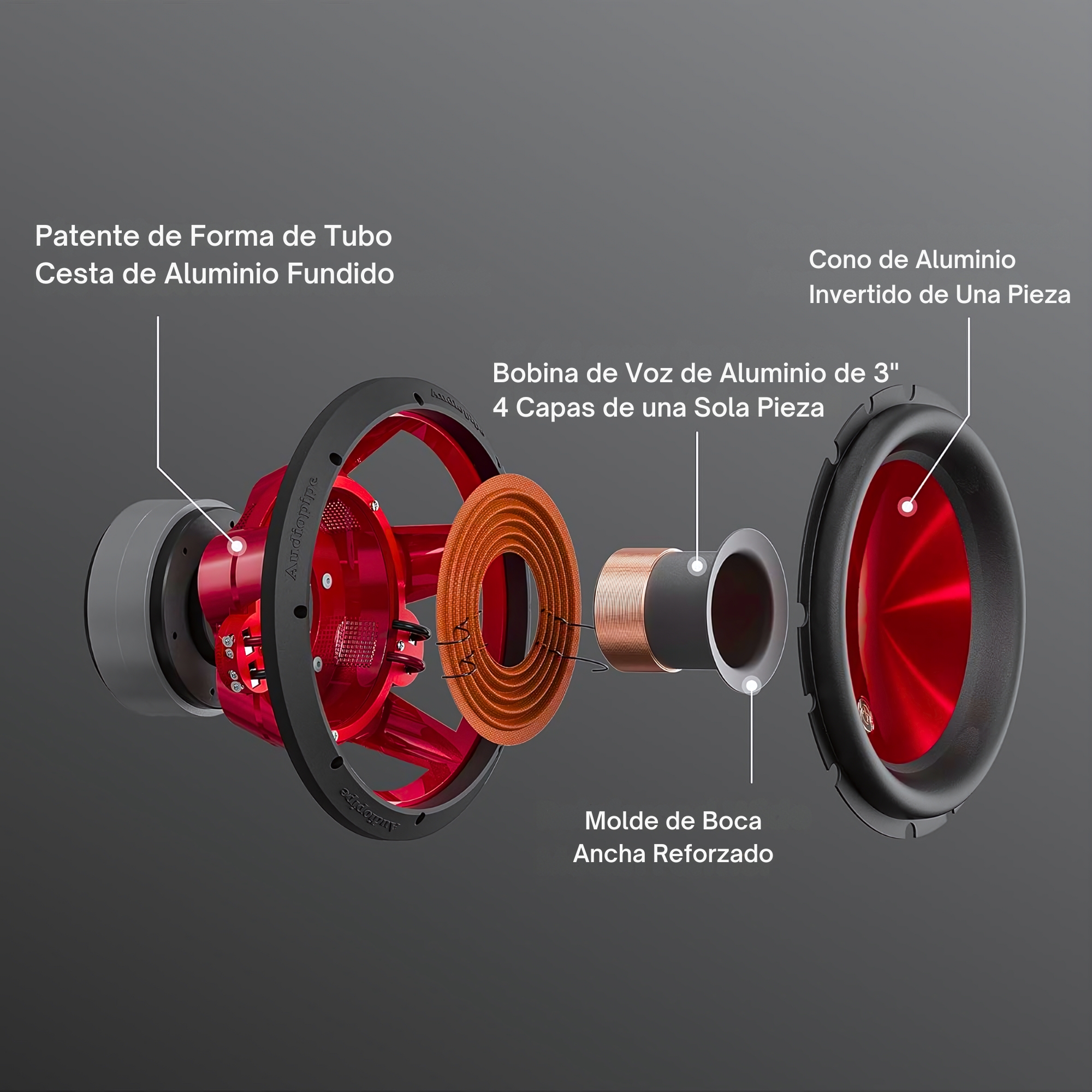 Subwoofer Audiopipe TXXAPD12RD 12 PLG 1600W Eye Candy Rojo