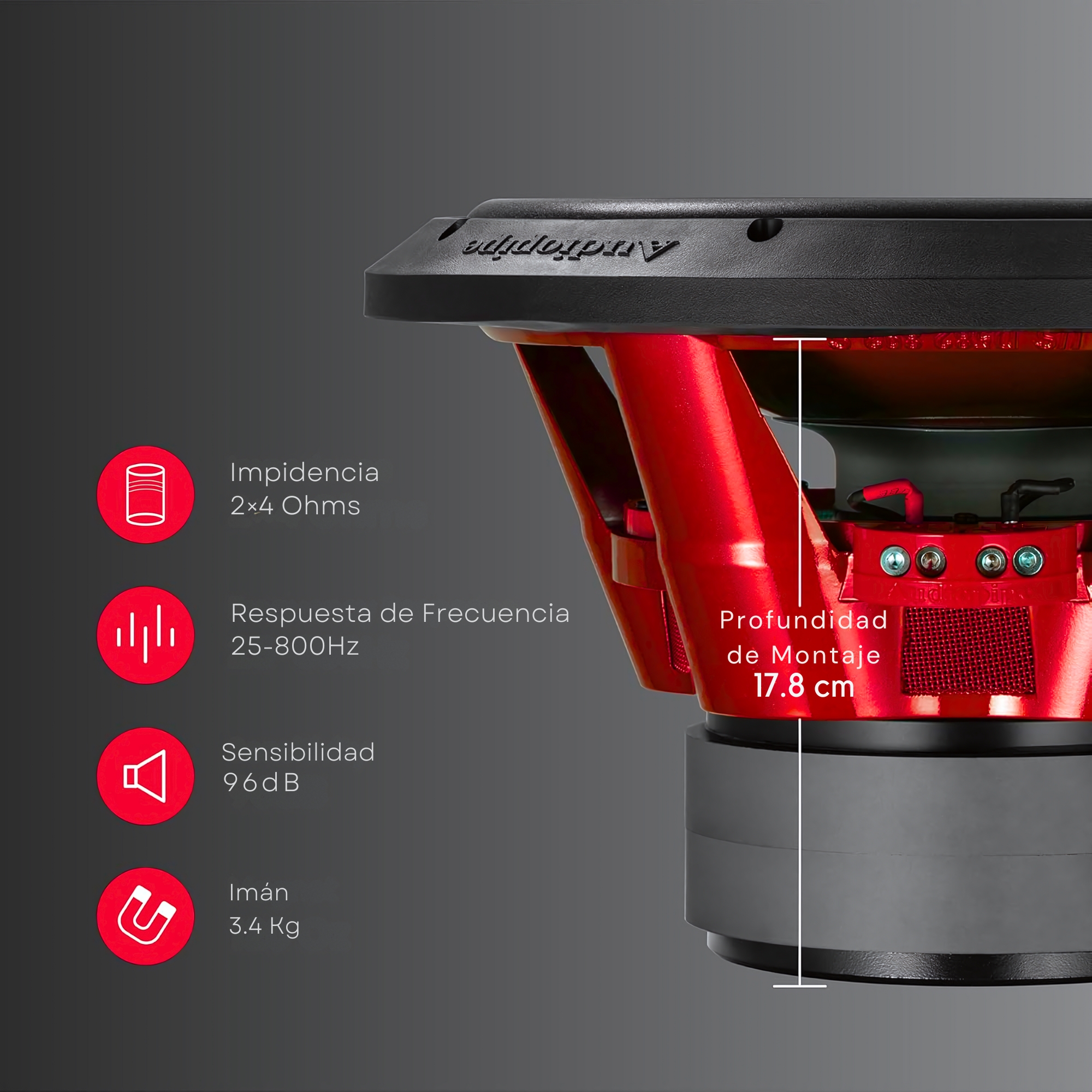 Subwoofer Audiopipe TXXAPD12RD 12 PLG 1600W Eye Candy Rojo