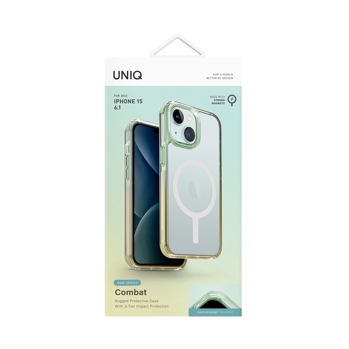 Funda Híbrida iPhone 15 Combat Duo Magclick Verde/Amarillo Uniq