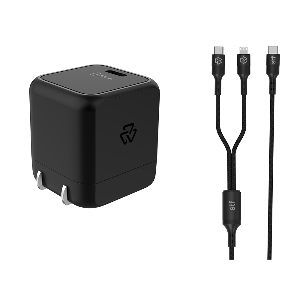 Kit Cargador de pared + Cable 2 en 1 STF Carga ultra rápida 3A 1.8m Tipo C-Lightning 60W