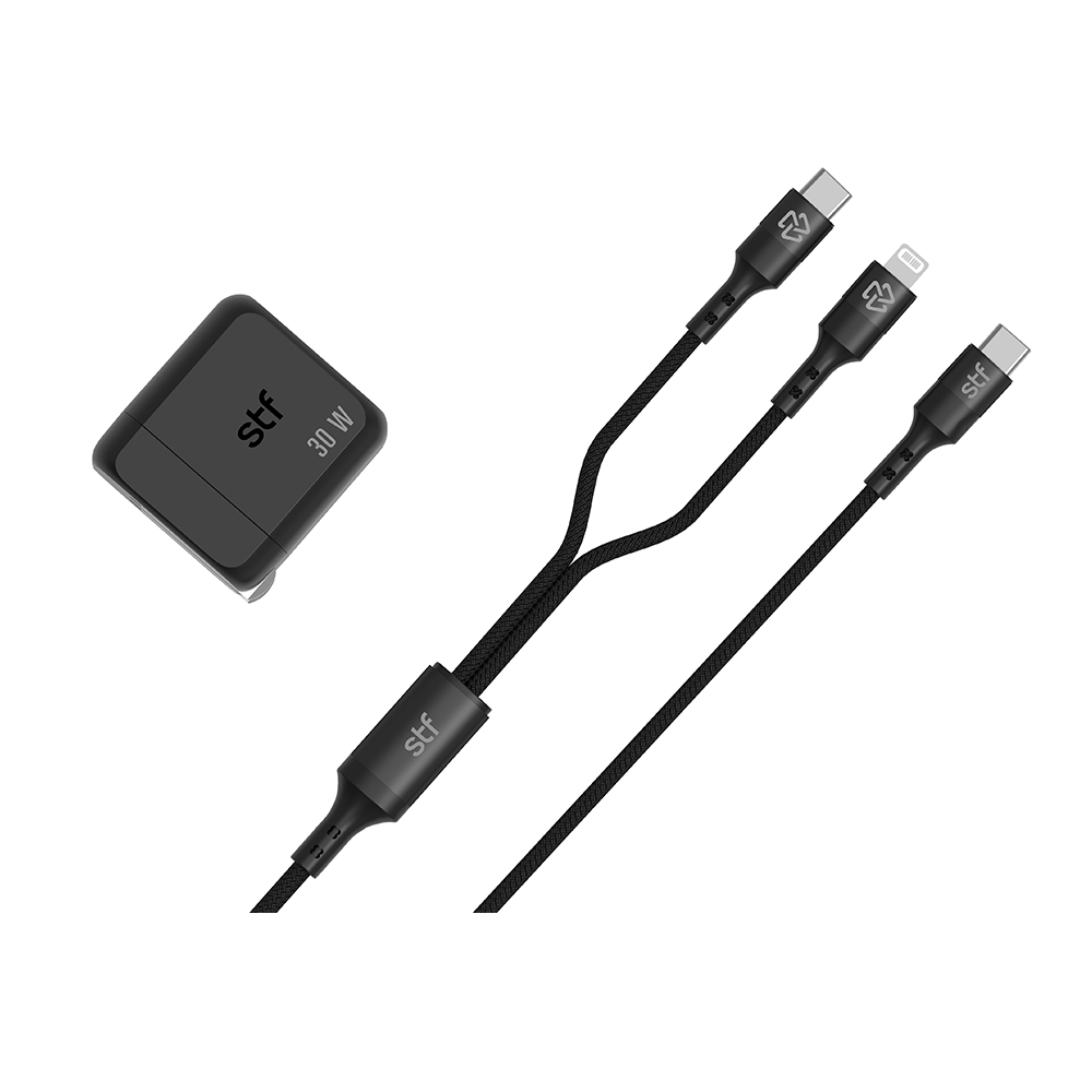 Kit Cargador de pared + Cable 2 en 1 STF Carga ultra rápida 3A 1.8m Tipo C-Lightning 60W