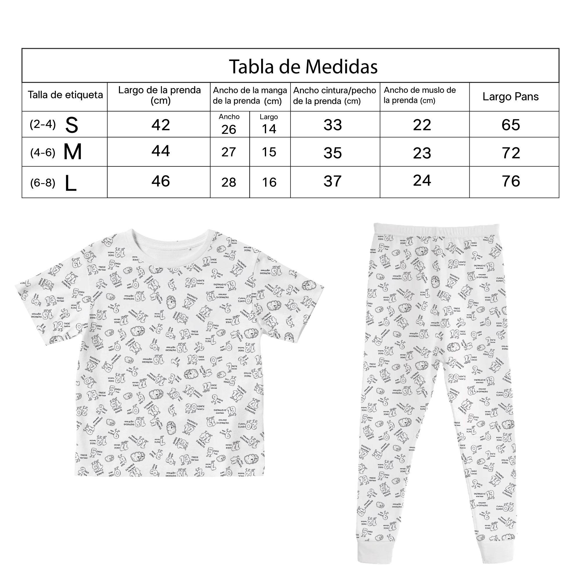 Pijama de Niños Para Colorear/Dibujar Unisex De Números Bilingüe Didáctico Coloreable Plumones Incluidos