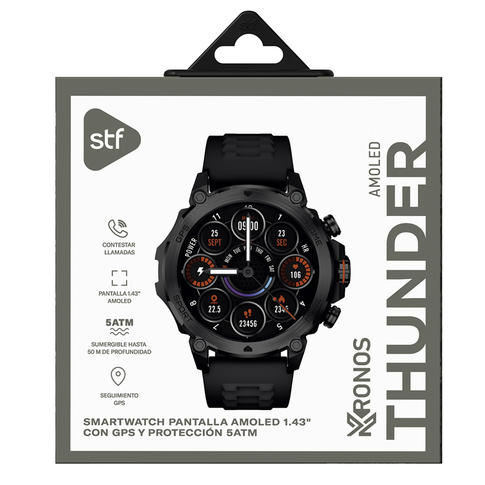 Smartwatch reloj inteligente Kronos Thunder STF 1.43" AMOLED GPS y protección 5ATM