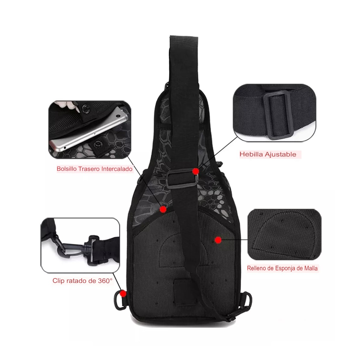 Multiusos Pechera Mochila Táctica Militar Bandolera Cruzada Mochila bolsa cartera moto autos negro