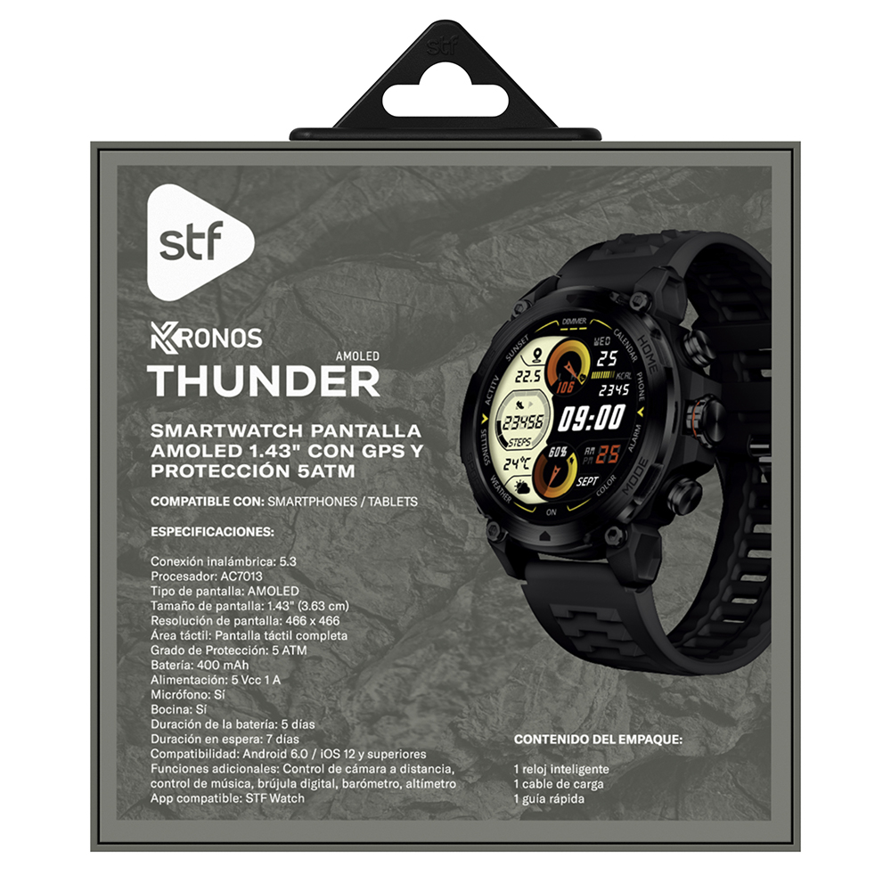 Smartwatch reloj inteligente Kronos Thunder STF 1.43" AMOLED GPS y protección 5ATM