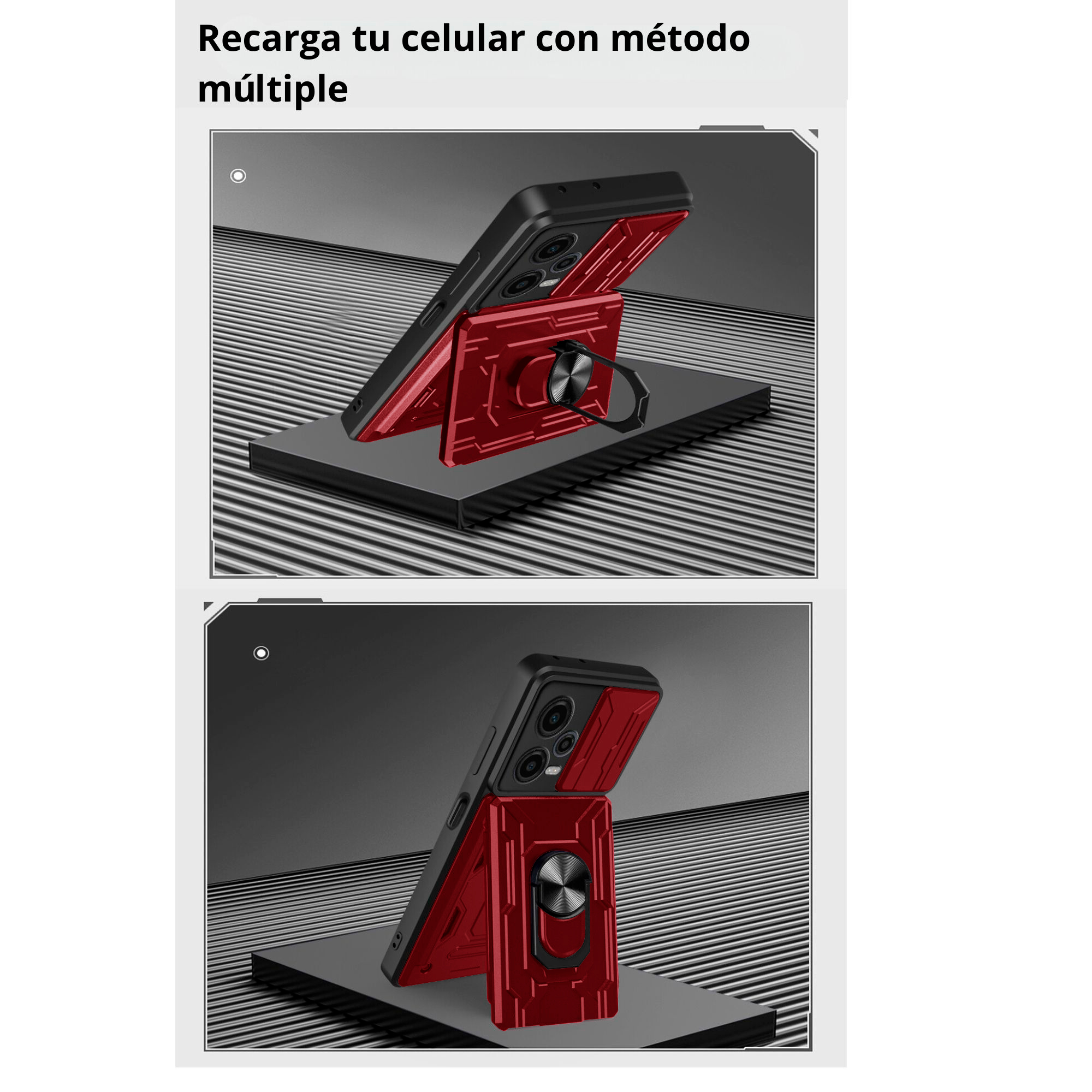 Funda Uso Rudo Tarjetero y Anillo Card Slot Bumper Rojo Para Reno 11F 5G