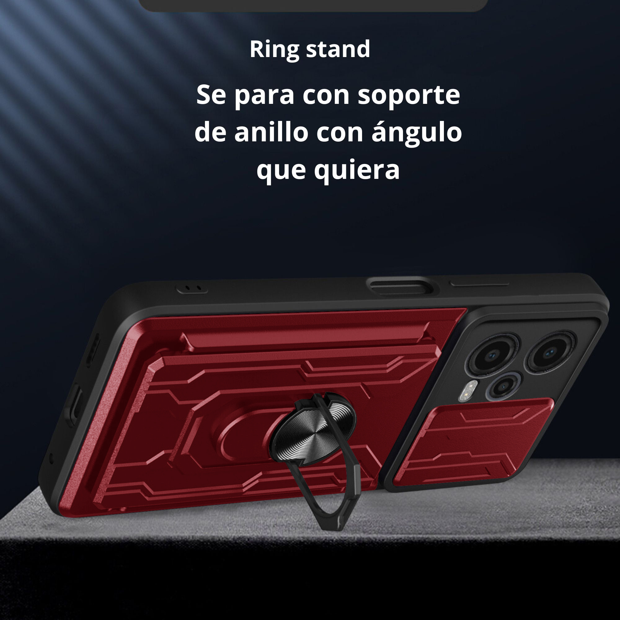 Funda Uso Rudo Tarjetero y Anillo Card Slot Bumper Rojo Para Reno 11F 5G