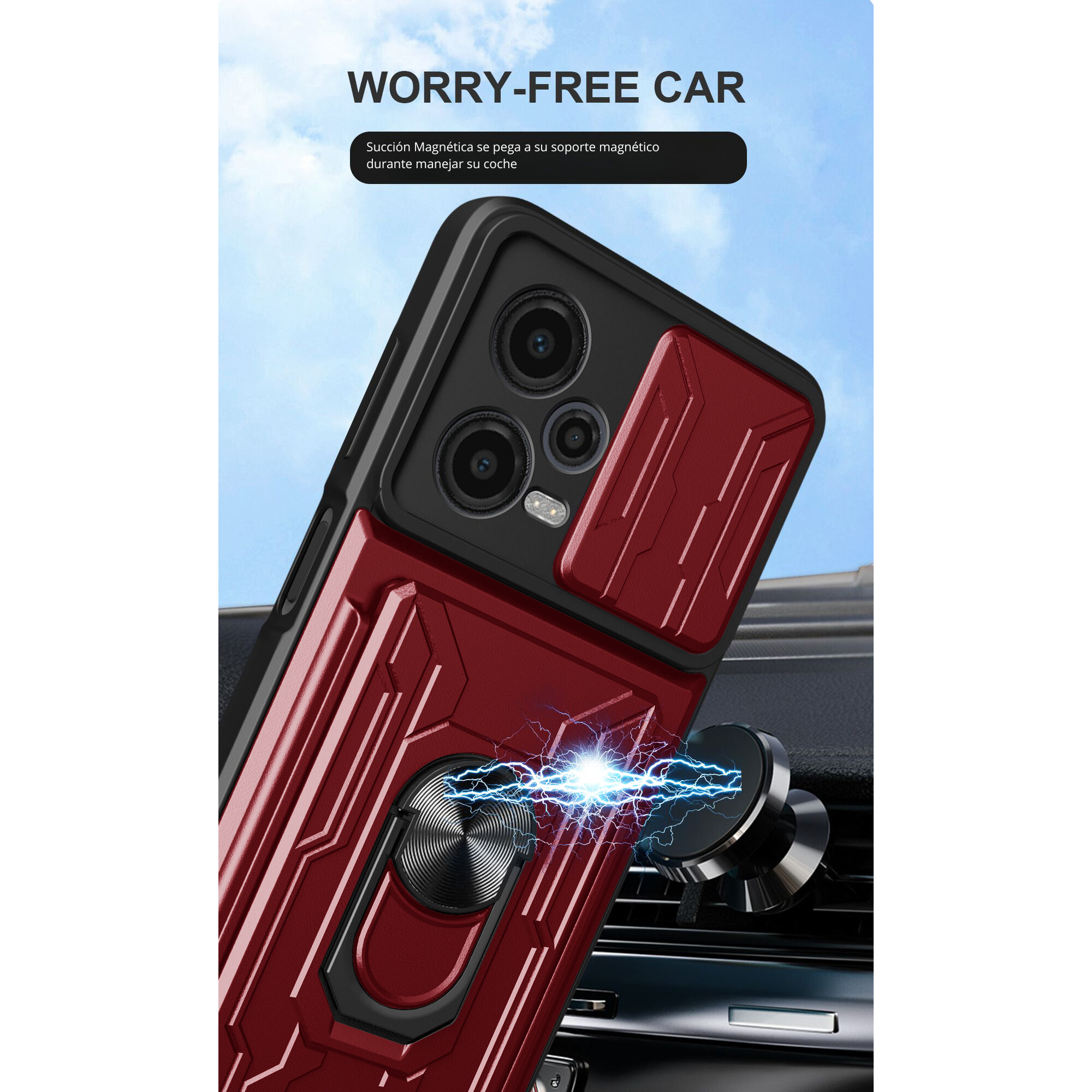 Funda Uso Rudo Tarjetero y Anillo Card Slot Bumper Rojo Para Reno 11F 5G