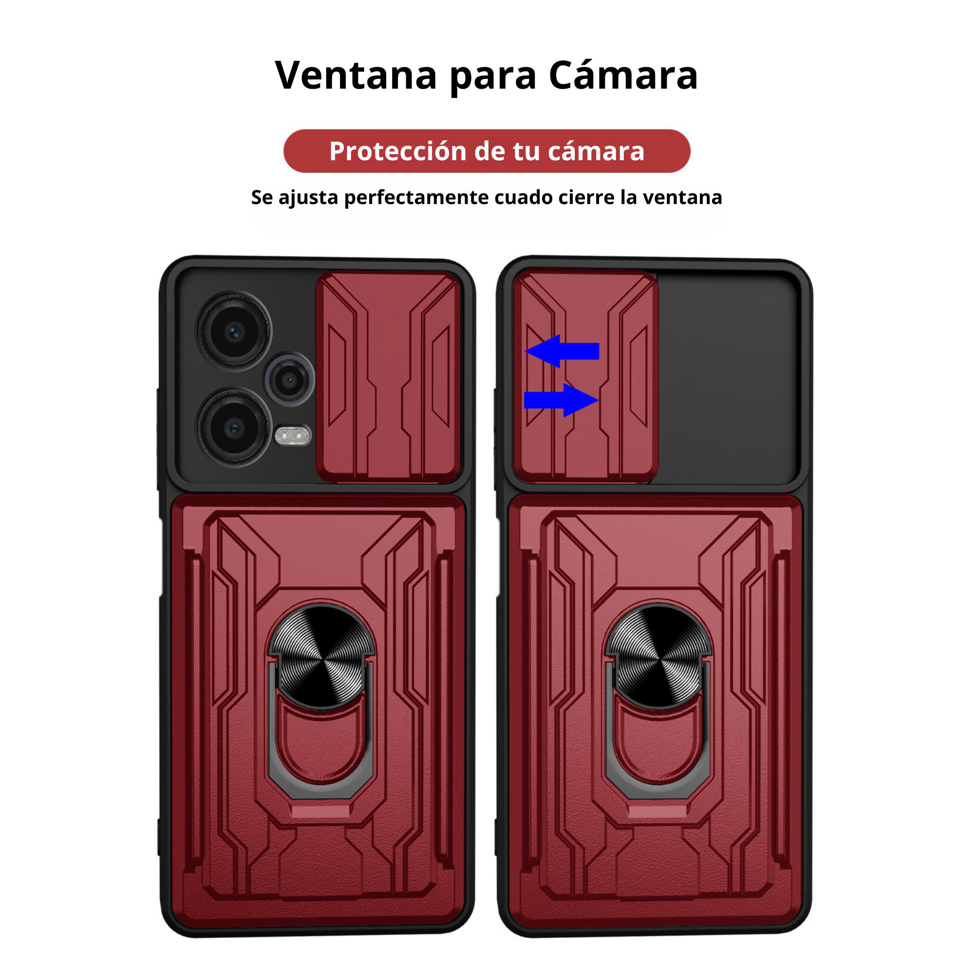 Funda Uso Rudo Tarjetero y Anillo Card Slot Bumper Rojo Para Reno 11F 5G