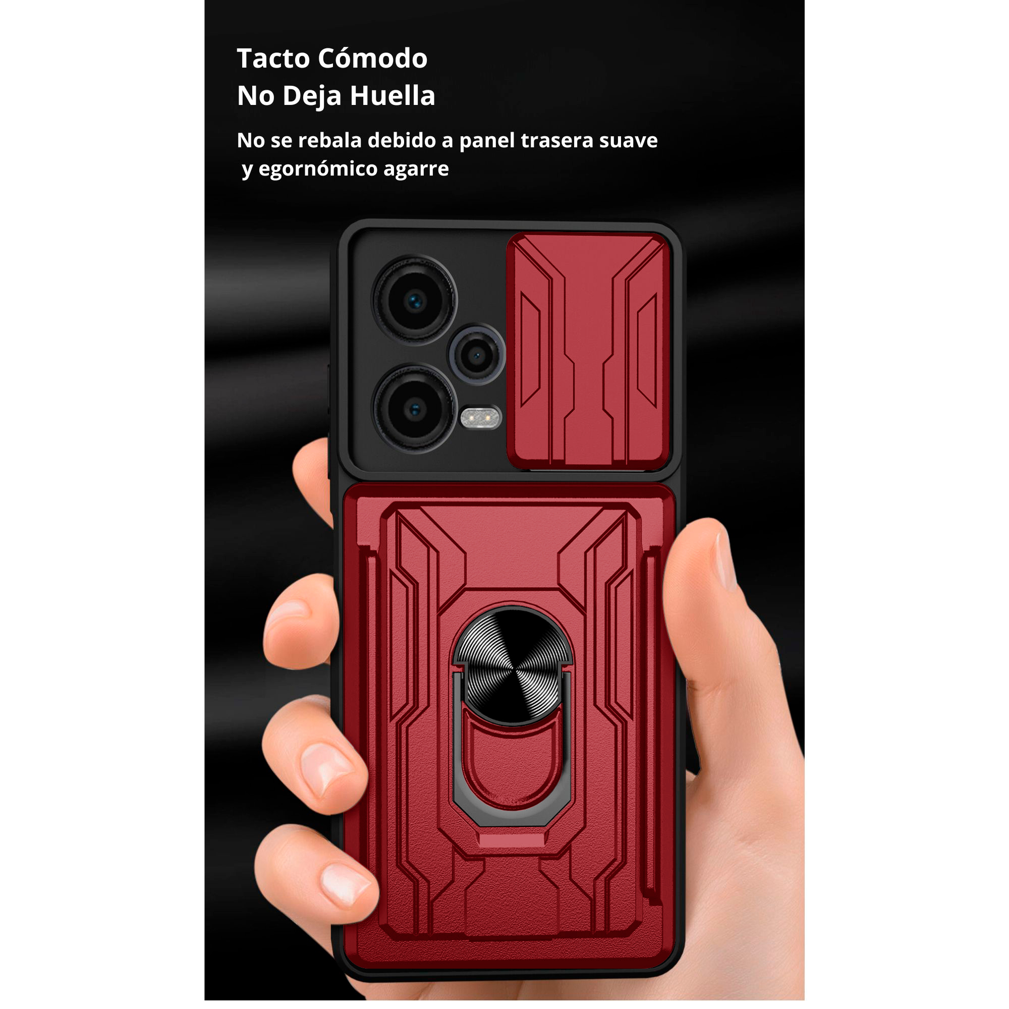 Funda Uso Rudo Tarjetero y Anillo Card Slot Bumper Rojo Para Reno 11F 5G