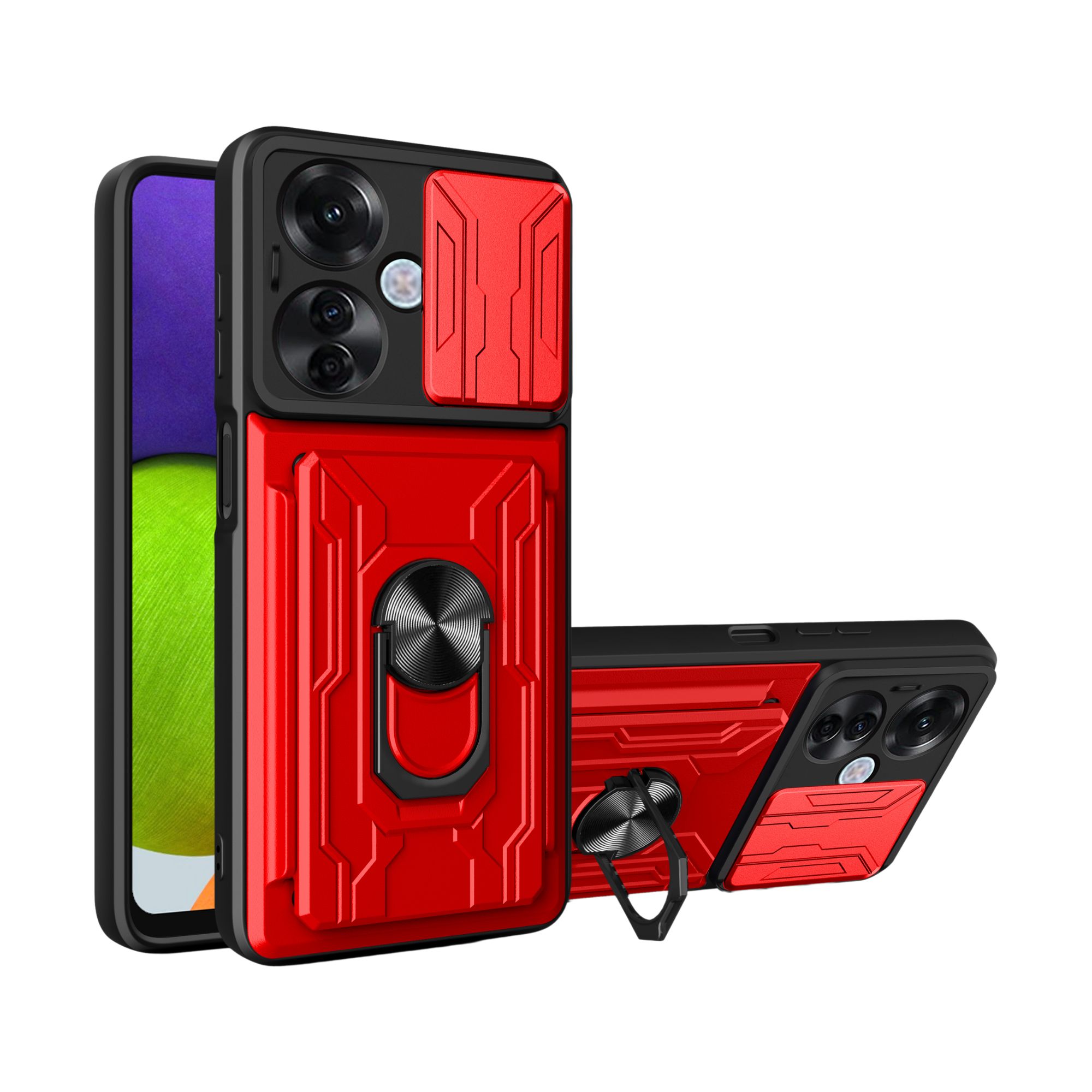 Funda Uso Rudo Tarjetero y Anillo Card Slot Bumper Rojo Para Reno 11F 5G