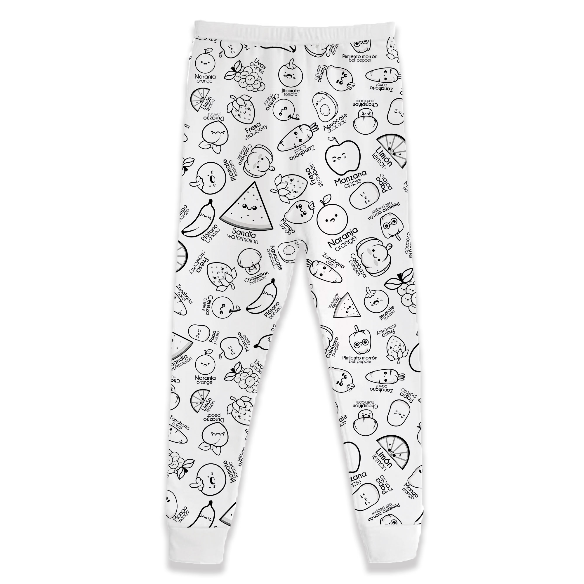 Pijama de Niños Para Colorear/Dibujar Unisex De Frutas y Verduras Bilingüe Didáctico Coloreable Plumones Incluidos