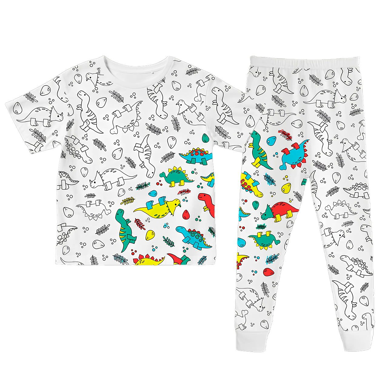 Pijama de Niños Para Colorear/Dibujar Unisex De Dinosaurios Bilingüe Didáctico Coloreable Plumones Incluidos