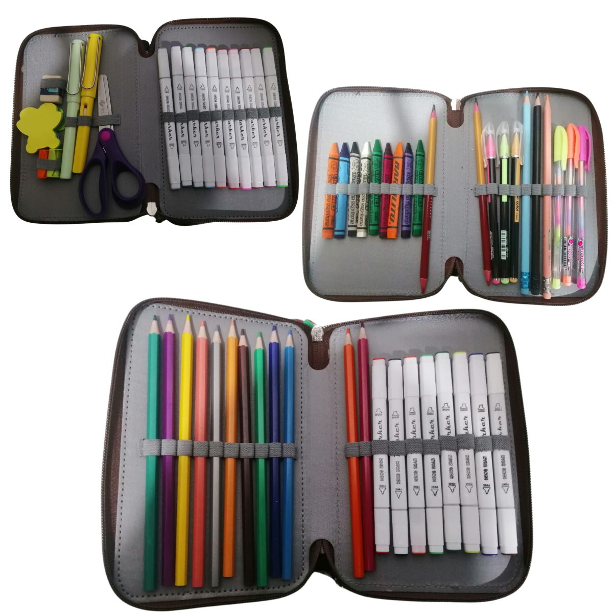 Organizador Lapicera para 50 lápices/plumones/plumas 3 cierres, 3 niveles